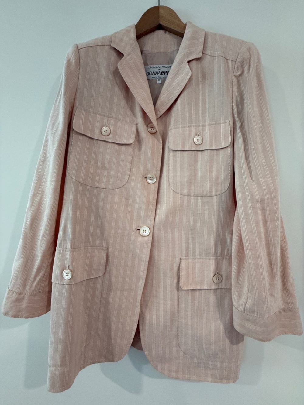 DonnaErre vintage summery peach cream blazer jacket with pockets, EU 42, Italy